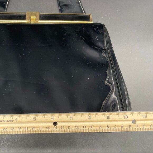 Vintage Black Patent Leather Handbag Gold Tone Memphis Cotton Carnival 1965 Card - Picture 10 of 10